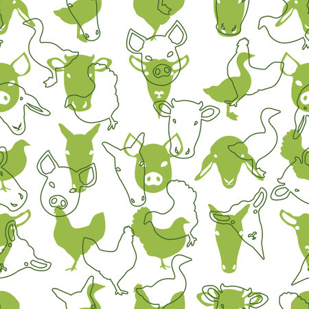 Fun Green Domestic Farm Animal Pattern Designのイラスト素材
