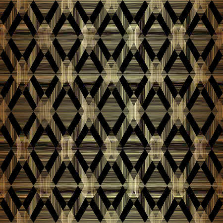 Geometric Rhombus Seamless Pattern Design Gold on Black Backgroundのイラスト素材