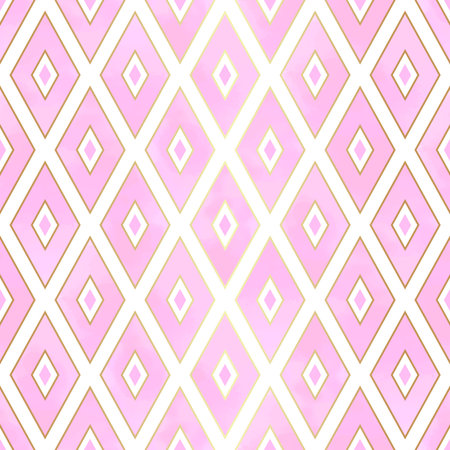 Pink Gold Seamless Pattern Vector with Geometric Rhombus Shapes
