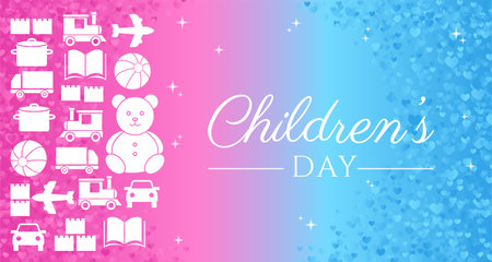 Magical Children's Day Background Illustration in Pink and Blue Colorsの写真素材