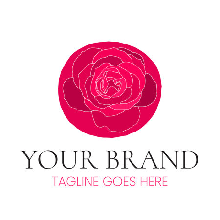 Rose Flower Brand Logo Design. Round Pink and Red Logotype for Florist, Beauty Salon, Feminine Businessのイラスト素材