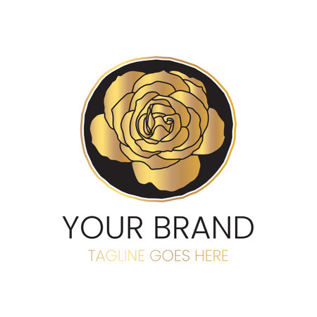 Gold Rose Flower Logo on Black Backgroundのイラスト素材