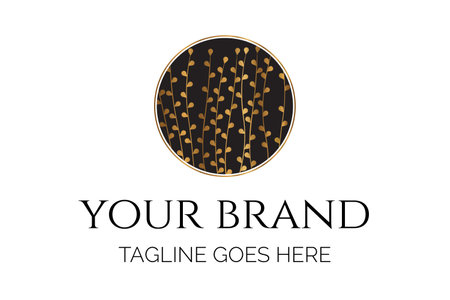 Elegant Gold Logo with Plants, Leaves. Botanical Brandのイラスト素材