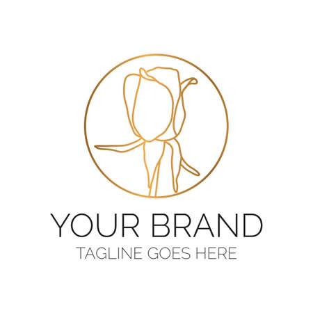 Elegant Outline Rose Flower Logo. Round Floral Emblemのイラスト素材