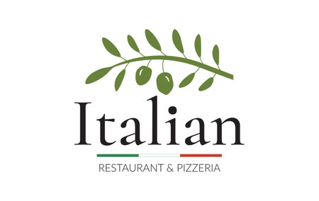 Green Italian Restaurant and Pizzeria Logo with Olivesのイラスト素材