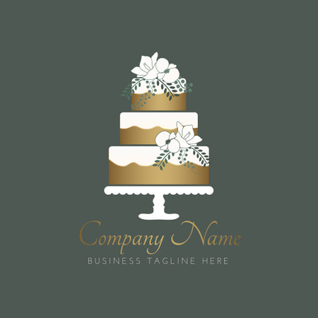 Cake Bakery Logo Design on Green Backgroundのイラスト素材