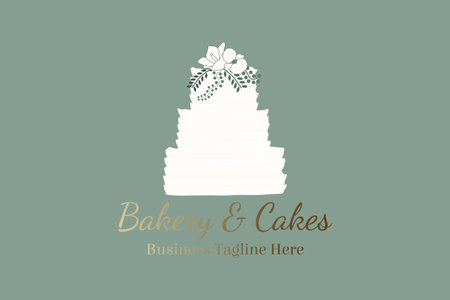 Elegant White Cake or Bakery Logo Design in Foliage Modern Style on Light Green Background