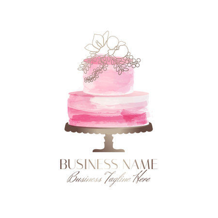 Elegant Pink Cake Logo Design with Gold Flowersのイラスト素材