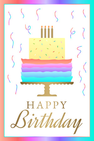 Happy Birthday Postcard Illustration With Rainbow Cake