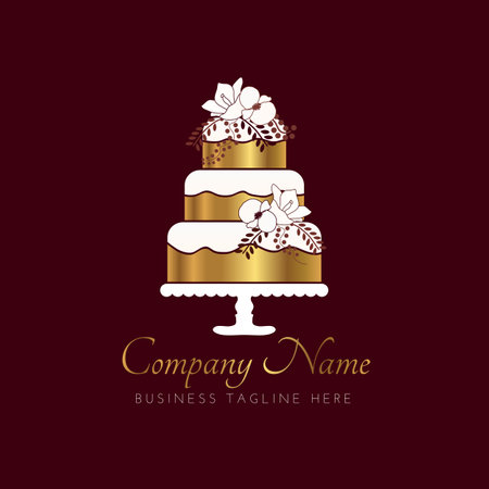 Chocolate Cake Bakery Logo in Elegant Style and Gold Flowersのイラスト素材