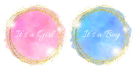 It's a Girl and Boy Pink and Blue Glossy Sparkle Round Background Frameの写真素材