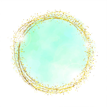 Green Gold Feminine Brush Circle Sparkle Logo Template Vectorの写真素材