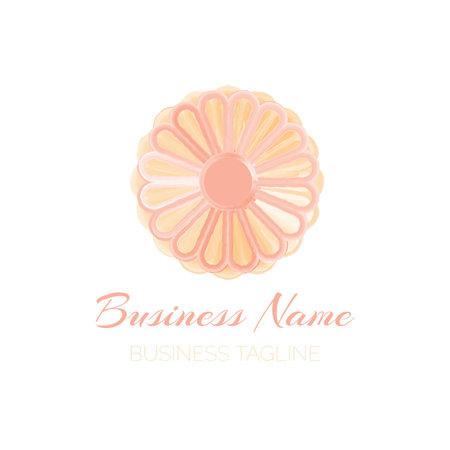 Peach Orange Daisy Flower Watercolor Logoのイラスト素材