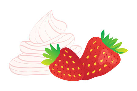 Strawberry with Cream Isolated Vector Illustrationのイラスト素材