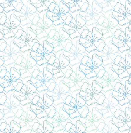 White Blue Abstract Outline Floral Pattern Backgroundのイラスト素材