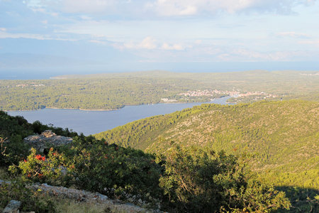 Aerial View of Hvar Islnad, Croatia with Nature, Greenery, Hills and Sea with Stari Grad Townの写真素材