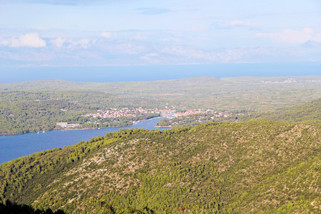 Hvar Island Aerial Drone View with the City of Stari Grad in Croatiaの写真素材