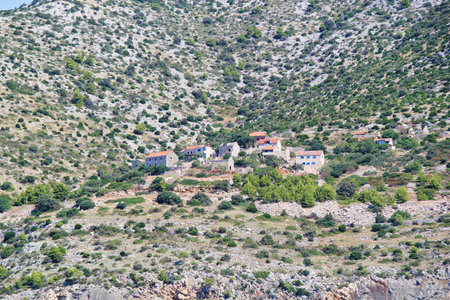 ZaraÄe Little Stone Village View with Nature and Mountains on Hvar Island, Croatiaの写真素材