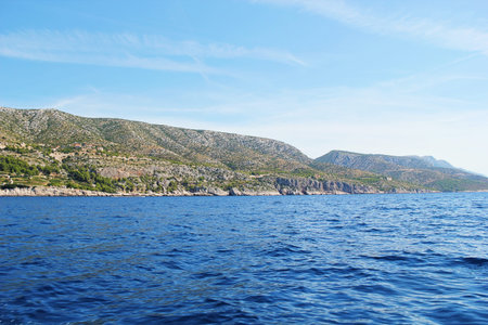 Hvar Island Mountains Landscape in Dalmatia, Croatia with Seaの写真素材