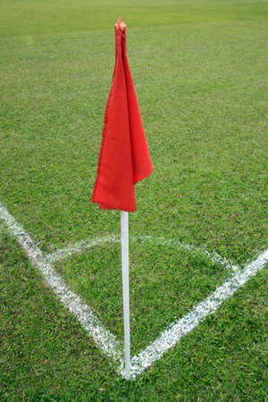 Red flag at soccer field の写真素材