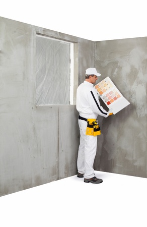 Worker holding a colour samples paletteの写真素材