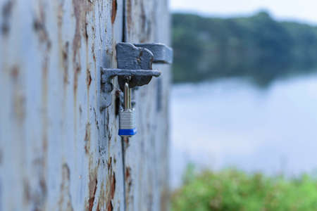 Locked industrial doorの写真素材