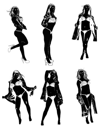 girl underwear silhouettes various positionsの写真素材