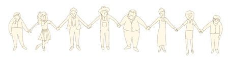 3 holding handsのイラスト素材
