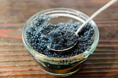 Fresh caviar for snacks and alcohol. Russian appetizer.の写真素材