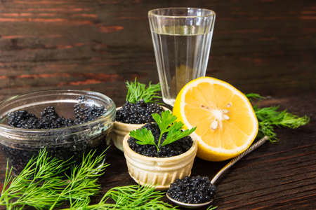 Fresh caviar for snacks and alcohol. Russian appetizer.の写真素材