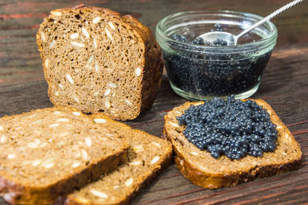 Fresh caviar for snacks and alcohol. Russian appetizer.の写真素材