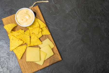 Nachos corn tortilla chips. Nachos with cheese. place for your text...の写真素材