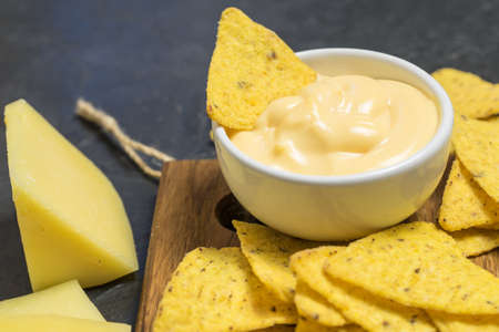 Nachos corn tortilla chips. Nachos with cheese. place for your text...の写真素材