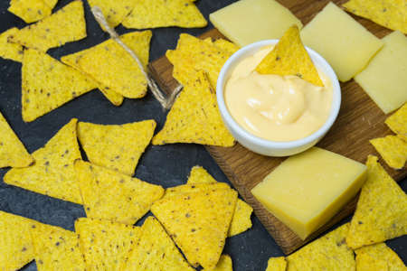 Nachos corn tortilla chips. Nachos with cheese. place for your text...の写真素材