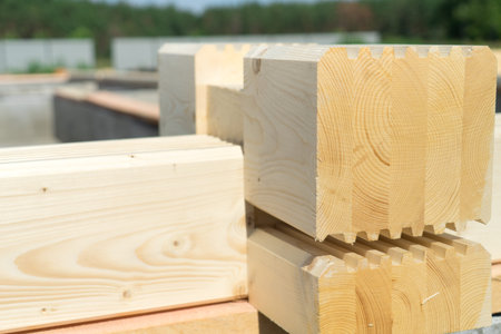 Construction of a wooden house of laminated veneer lumber.