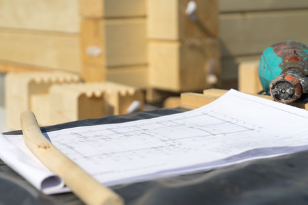 Construction of a wooden house of laminated veneer lumber.