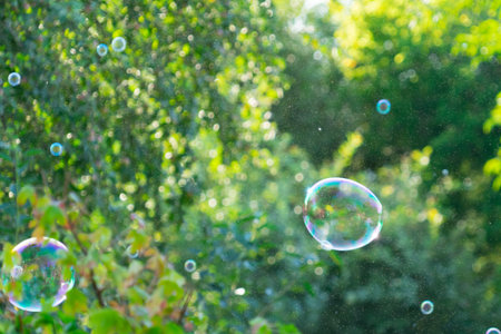 bubbles are floating in the air. Place for your text.の写真素材