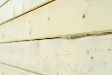 Sealing cracks in a wooden house. The seal between the timber.