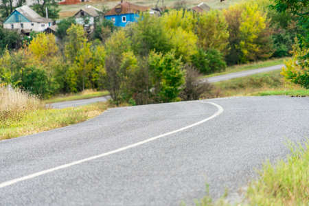 Dangerous turns on the road. Place for your textの写真素材