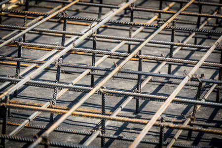 Reinforcement of foundations and reinforced concrete structures. Close-up photo.の写真素材