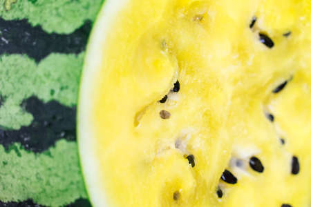 watermelon yellow. Sliced watermelon. Close-up photo of sliced watermelon slices.の写真素材