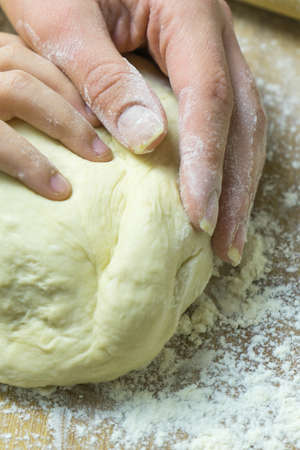 Manual kneading of dough for cooking homemade food. Manual kneading of dough for cooking homemade food.の写真素材