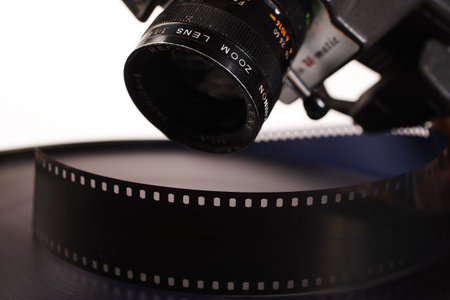 old cinema camera and film detail