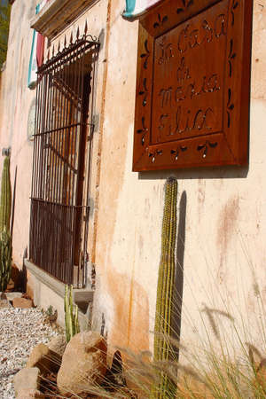 detail of the wall of  colonial house of the famous mexican actress Maria Felix in the town of Alamos in the northern state of Sonora, Mexico, Latin Americaの写真素材