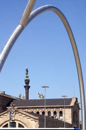 Duanes and Port Vell with the monument to Colom in the city of Barcelona, Catalunya, Spain, Europeの写真素材
