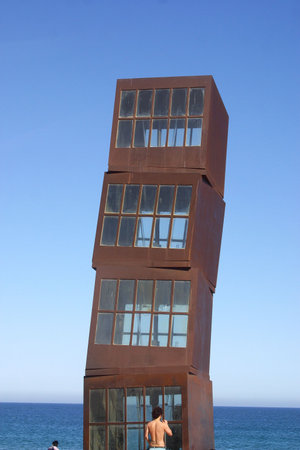 sculpture of a building at the beach of the Barceloneta at the city of Barcelona, Catalunya, Spain,...