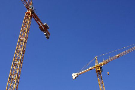 construction cranes at the city of Barcelona, Catalunya, Spain, Europeの写真素材