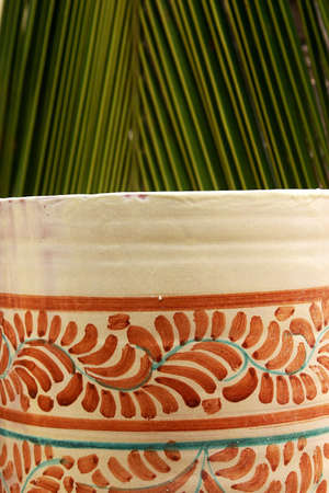flower pot with typical mexican decoration in  a hotel with hacienda like details in Cancun, Riviera Maya, Quinatan Roo, Mexico, Latin Americaの写真素材