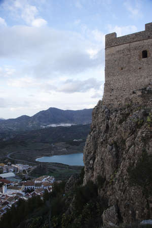 antique tower in Zahara de la Frontera, Andalusia, Spainの写真素材