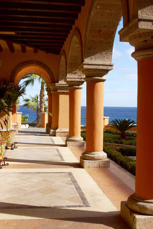 view of the archway down to the beach at a hotel of Los Cabos, Baja California, Mexico, Latin Americaの写真素材